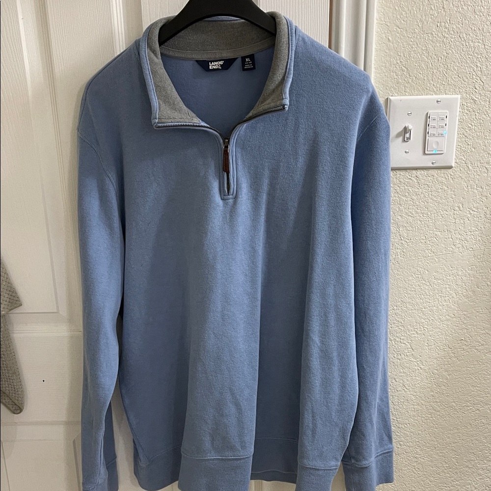 Lands’ End Men's Light Blue Zip-Up Sweater